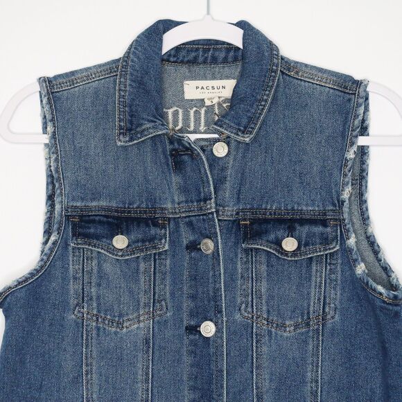 PacSun Embroidered Denim Vest Jacket Size Small Los Angeles Lost Girls Snake Bee - Picture 6 of 8